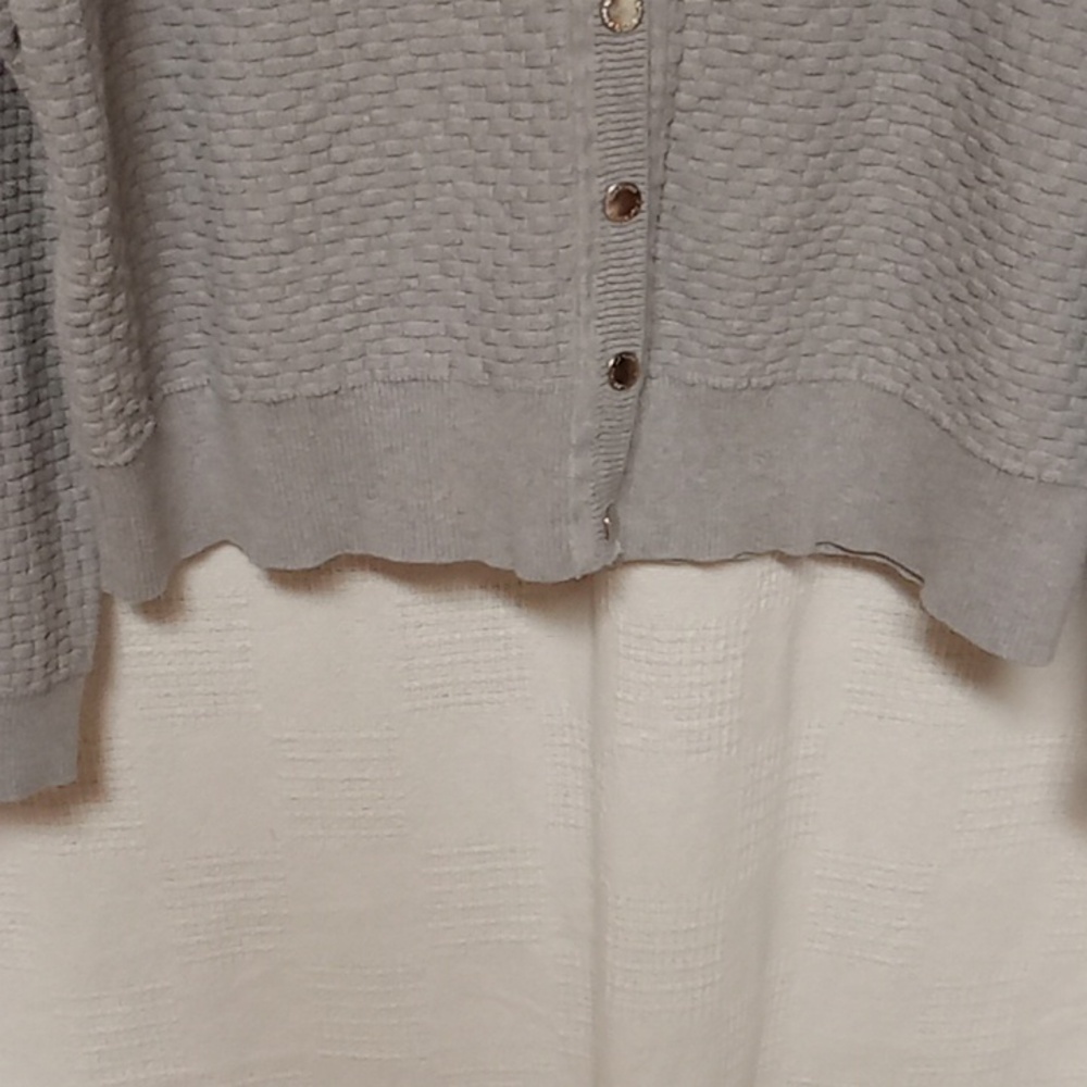 Liz Claiborne 100% Cotton Gray Weaved Knit  V-Neck Snap-Button-Up Sweater - Picture 6 of 8